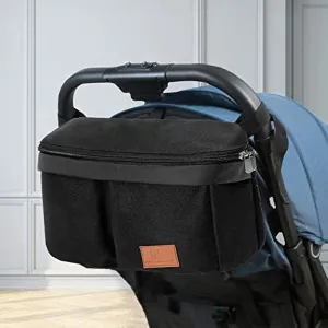 Miracle Baby Stroller Organizer Bag for Mom,Universal Stroller Storage Caddy Diaper Bag- Compatible with Most Stroller - Multifunctional Larg(Black)
