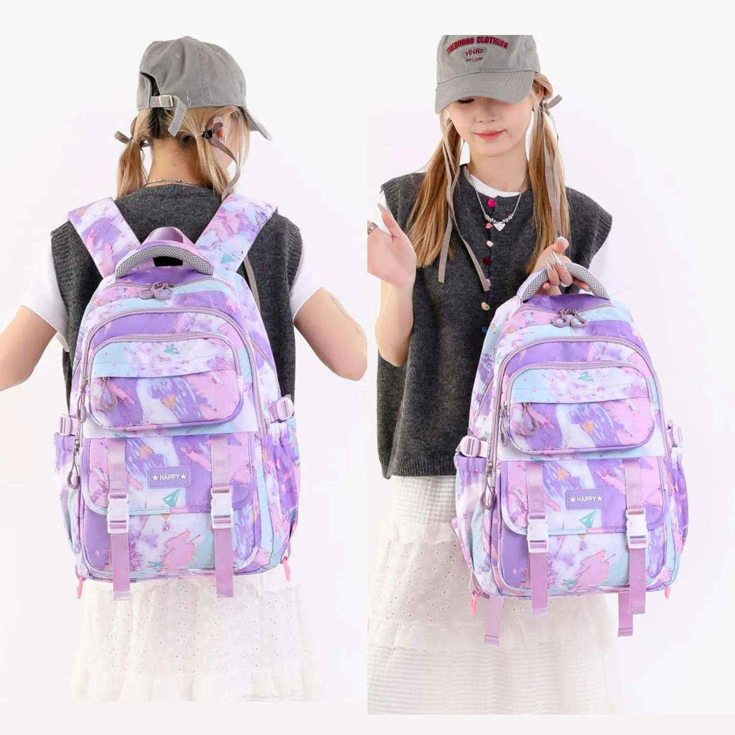 MITOWERMI Purple Backpack for Girls Kids Backpacks with Lunch Box Elementary Middle High School Backpacks Students Bookbag Set School Bags for Teens Girls (Purple)