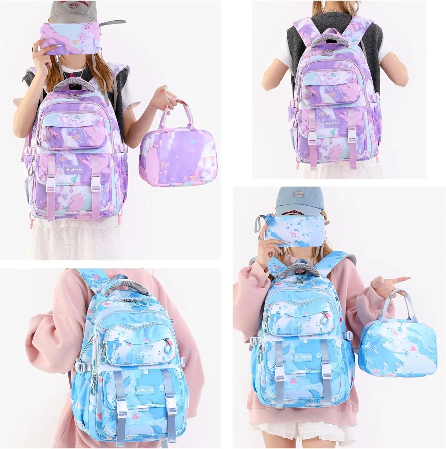 MITOWERMI Purple Backpack for Girls Kids Backpacks with Lunch Box Elementary Middle High School Backpacks Students Bookbag Set School Bags for Teens Girls (Purple)