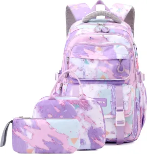 MITOWERMI Purple Backpack for Girls Kids Backpacks with Lunch Box Elementary Middle High School Backpacks Students Bookbag Set School Bags for Teens Girls (Purple)