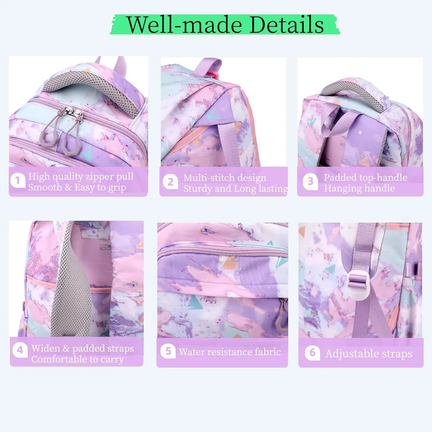 MITOWERMI Purple Backpack for Girls Kids Backpacks with Lunch Box Elementary Middle High School Backpacks Students Bookbag Set School Bags for Teens Girls (Purple)