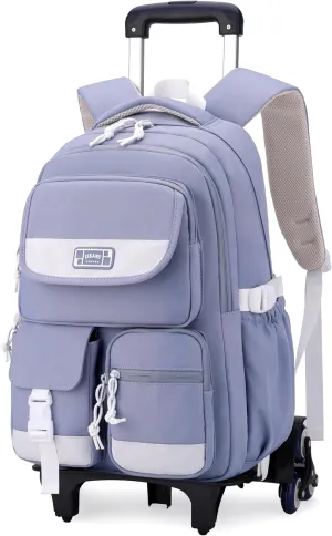 MITOWERMI Rolling Backpack for Girls, Backpack with Wheels for Boys, Kids Roller Trolley Bags Wheeled School Bookbag Blue-6 wheels