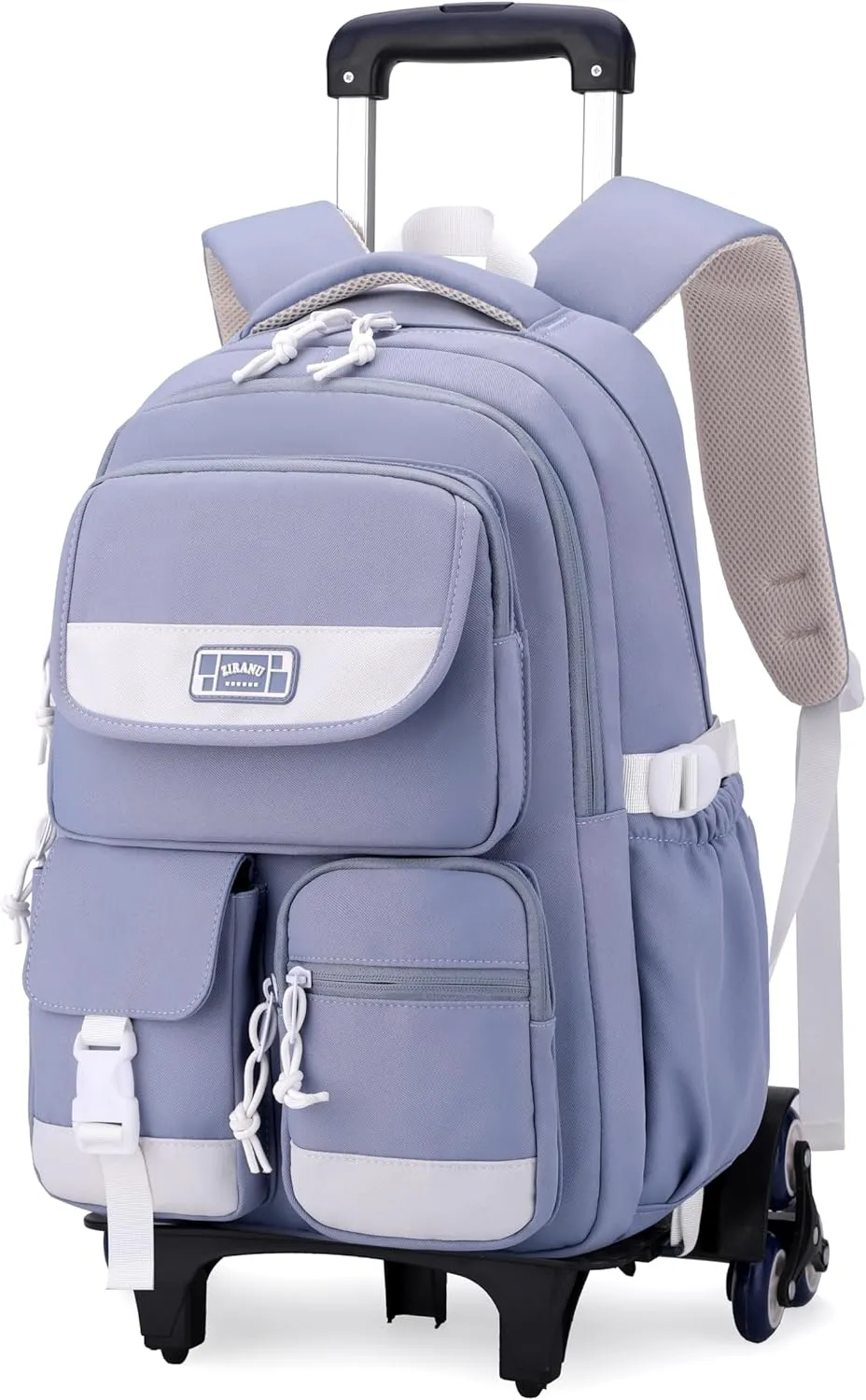 MITOWERMI Rolling Backpack for Girls, Backpack with Wheels for Boys, Kids Roller Trolley Bags Wheeled School Bookbag Blue-6 wheels