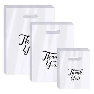 MJOGGOTT 300 Pcs Thank You Merchandise Bags, 3 Size Shopping Bags for Business Small with Handles, Plastic Gift Bag, Bulk Product Bag for Wedding Party Stores Packaging Wholesale Goodie