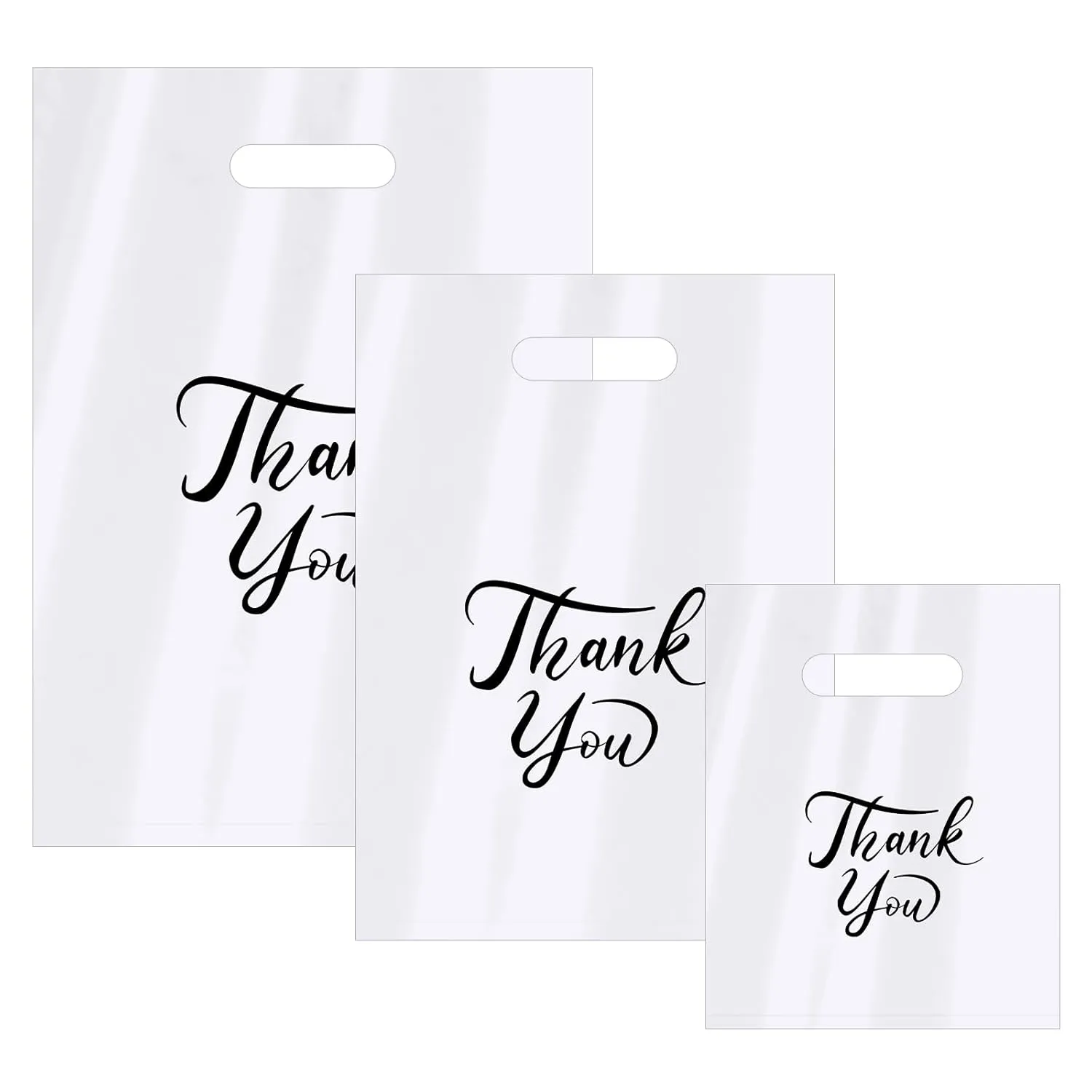 MJOGGOTT 300 Pcs Thank You Merchandise Bags, 3 Size Shopping Bags for Business Small with Handles, Plastic Gift Bag, Bulk Product Bag for Wedding Party Stores Packaging Wholesale Goodie