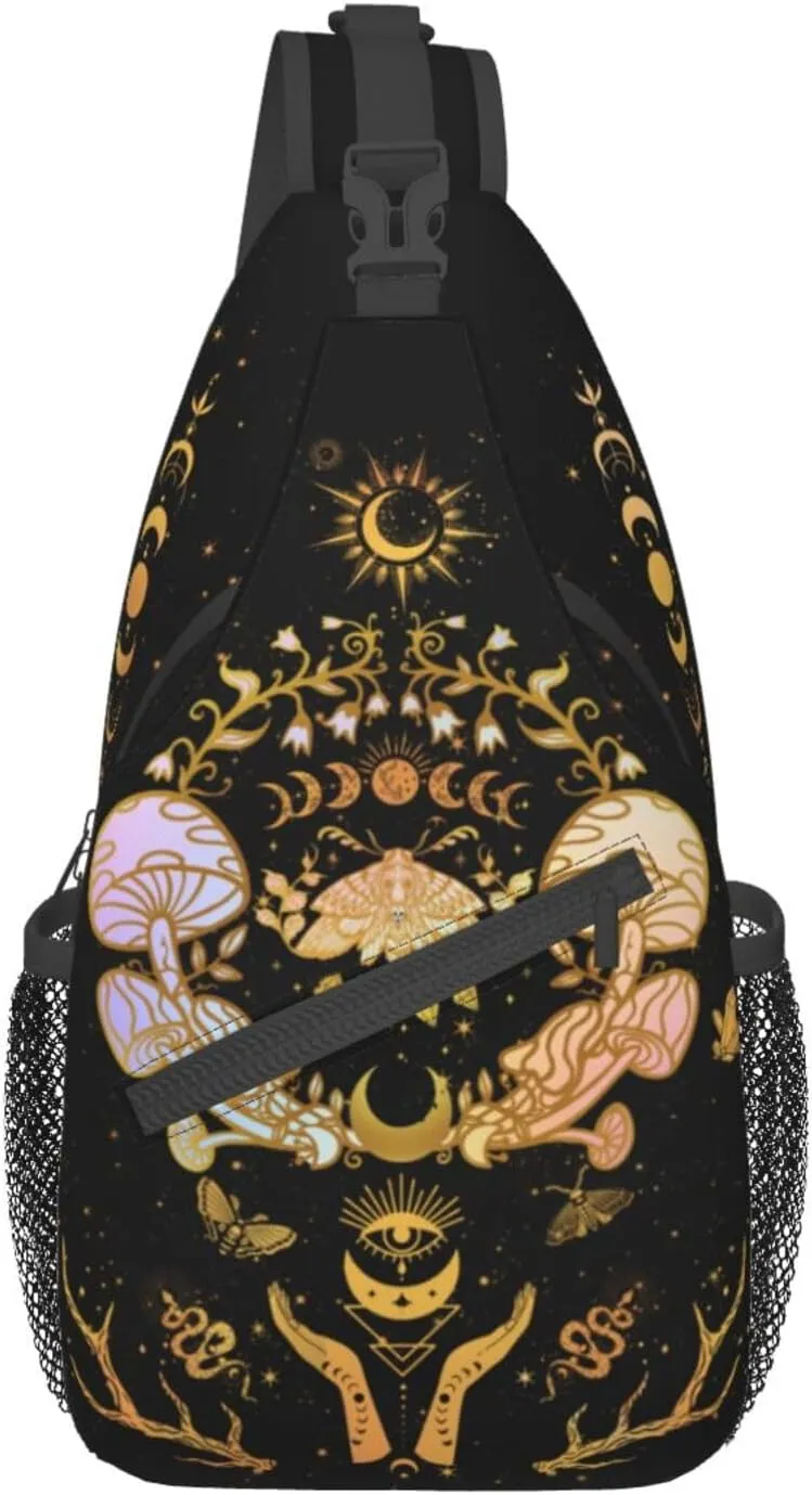 Moth Moon Crossbody Bags, Witchy Travel Crossbody Bags for Women, Sun Moon Sling Bag Hippie Mushroom Gothic Witch Gifts