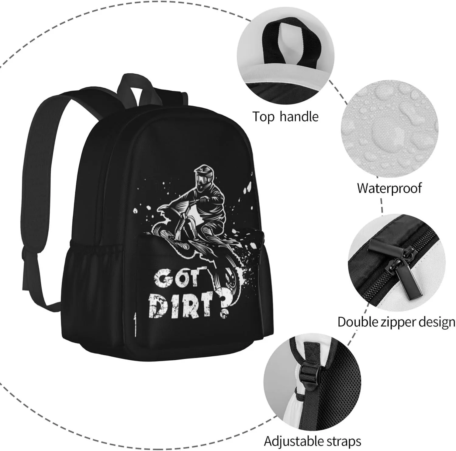 Motocross Dirt Bike Got Dirt Large Capacity Backpack Casual Double Shoulder Bag Laptop Backpack Travel Daypack For Women Men