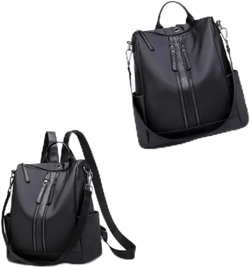 Multi Function Nylon Backpack Casual Theft Shoulder Bag with Headphone Jack Lightweight Dual Zipper Design for School and Travel Black