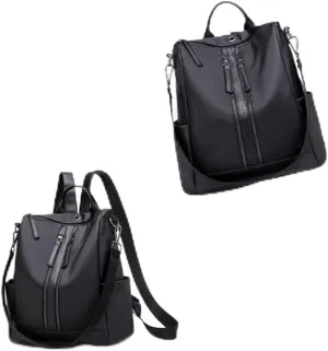 Multi Function Nylon Backpack Casual Theft Shoulder Bag with Headphone Jack Lightweight Dual Zipper Design for School and Travel Black