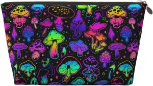 Mushrooms Small Makeup Bag for Women - Leather Travel Cosmetic Bag Make Up Pouch Mini Travel Zipper Pouch - Makeup Organizer Bag