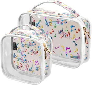 Musical Staves Pattern 2 Pack Clear Toiletry Bag Women Men, Portable Waterproof Clear Pouch, Cosmetic Bag with Double Zippers Large Opening Traveling with Handle for Bathroom Traveling Vacation Organi