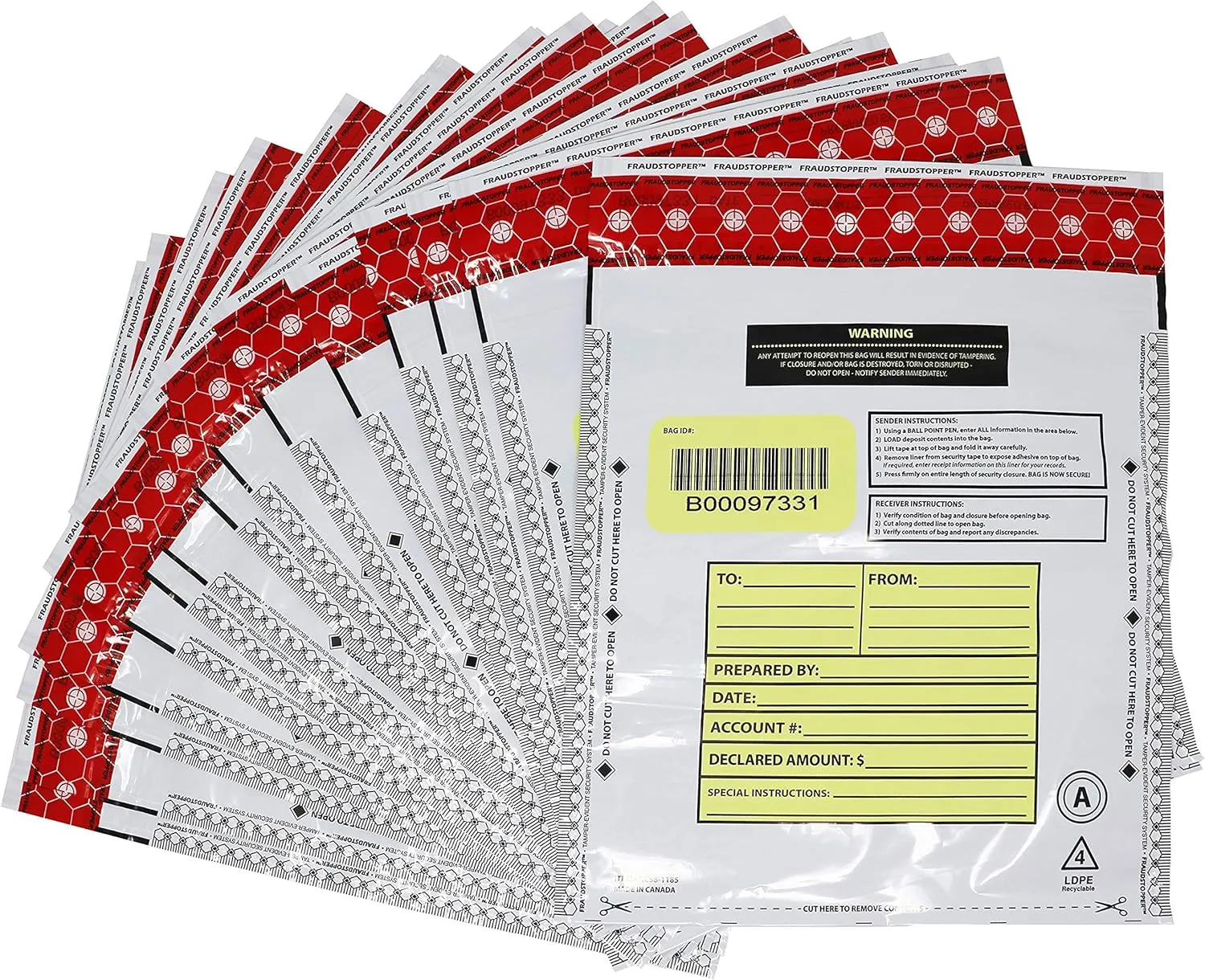 Nadex Tamper Evident Cash and Coin Bank Deposit Bags for Fraud Prevention, 12 x 16, Opaque, 100 Pack