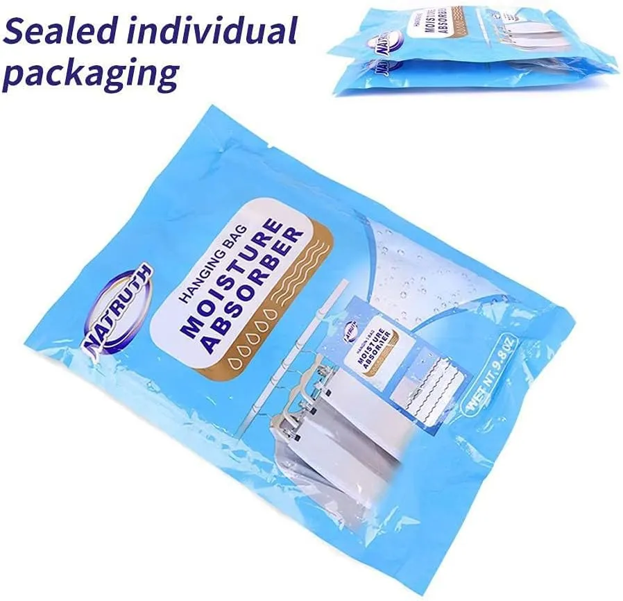NATRUTH Moisture Absorber Bag, 12 Packs Fragrance Free Desiccant Hanging Bag，Odor Absorber，Eliminates Odors Creates Fresher Cleaner air，Efficient Humidity Absorber for Closet、Bathroom、Humidity Packs
