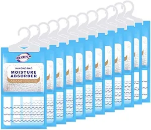 NATRUTH Moisture Absorber Bag, 12 Packs Fragrance Free Desiccant Hanging Bag，Odor Absorber，Eliminates Odors Creates Fresher Cleaner air，Efficient Humidity Absorber for Closet、Bathroom、Humidity Packs