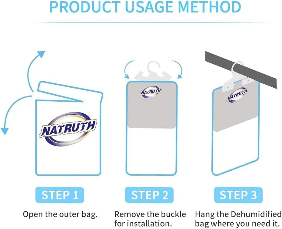 NATRUTH Moisture Absorber Bag, 12 Packs Fragrance Free Desiccant Hanging Bag，Odor Absorber，Eliminates Odors Creates Fresher Cleaner air，Efficient Humidity Absorber for Closet、Bathroom、Humidity Packs
