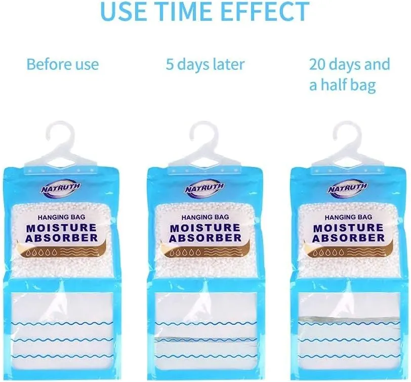 NATRUTH Moisture Absorber Bag, 12 Packs Fragrance Free Desiccant Hanging Bag，Odor Absorber，Eliminates Odors Creates Fresher Cleaner air，Efficient Humidity Absorber for Closet、Bathroom、Humidity Packs