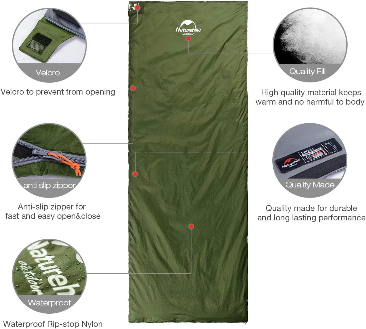 Naturehike Lightweight Sleeping Bag - Compact, Ultralight, Envelope Backpacking Bag - Portable, Waterproof, Comfortable With Compression Sack for 3 Season Camping, Traveling, Hiking