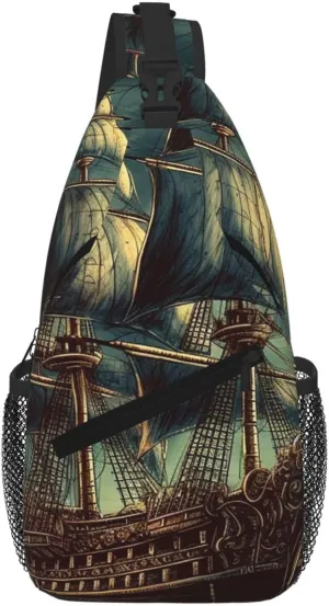 Nautical Vintage Sailing Pirate Ship Sling Bag For Women Men Travel Hiking Backpack Crossbody Shoulder Chest Bags Casual Daypack