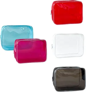 Neon Clear Pouch Small Makeup Bag, 7"x2.3"x4.7" Size TSA Approved Toiletry Bag, PVC Travel Bags for Toiletries, Clear Cosmetic Bag for Women and Men Small (black clear red blue dark red)