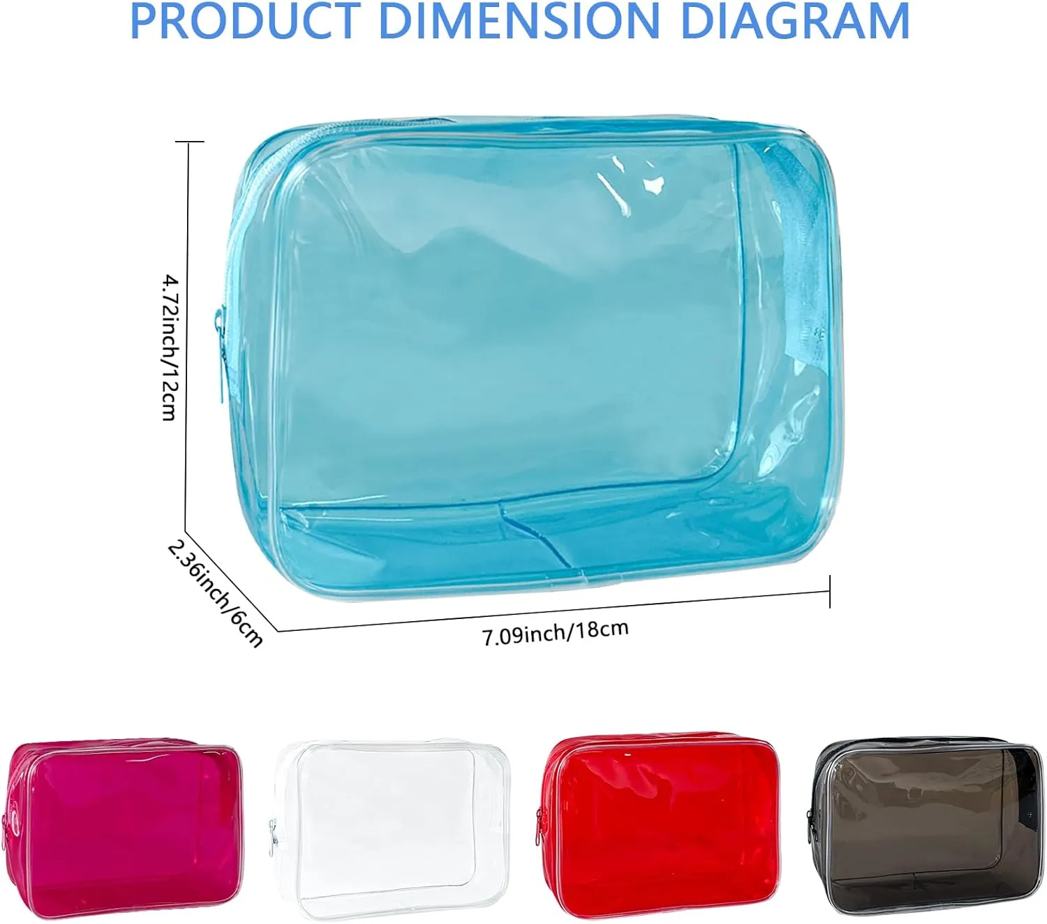 Neon Clear Pouch Small Makeup Bag, 7"x2.3"x4.7" Size TSA Approved Toiletry Bag, PVC Travel Bags for Toiletries, Clear Cosmetic Bag for Women and Men Small (black clear red blue dark red)