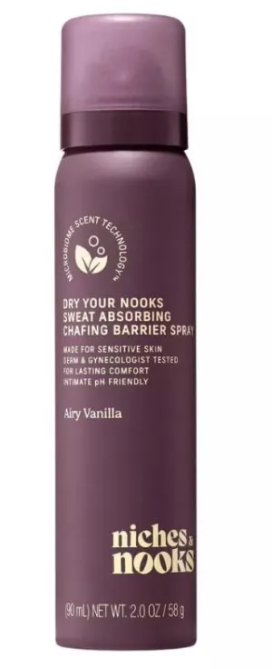 Niches & Nooks Chafing Barrier Spray, Sweat Absorbing, Airy Vanilla Scent, 2 fl oz (Pack of 1)