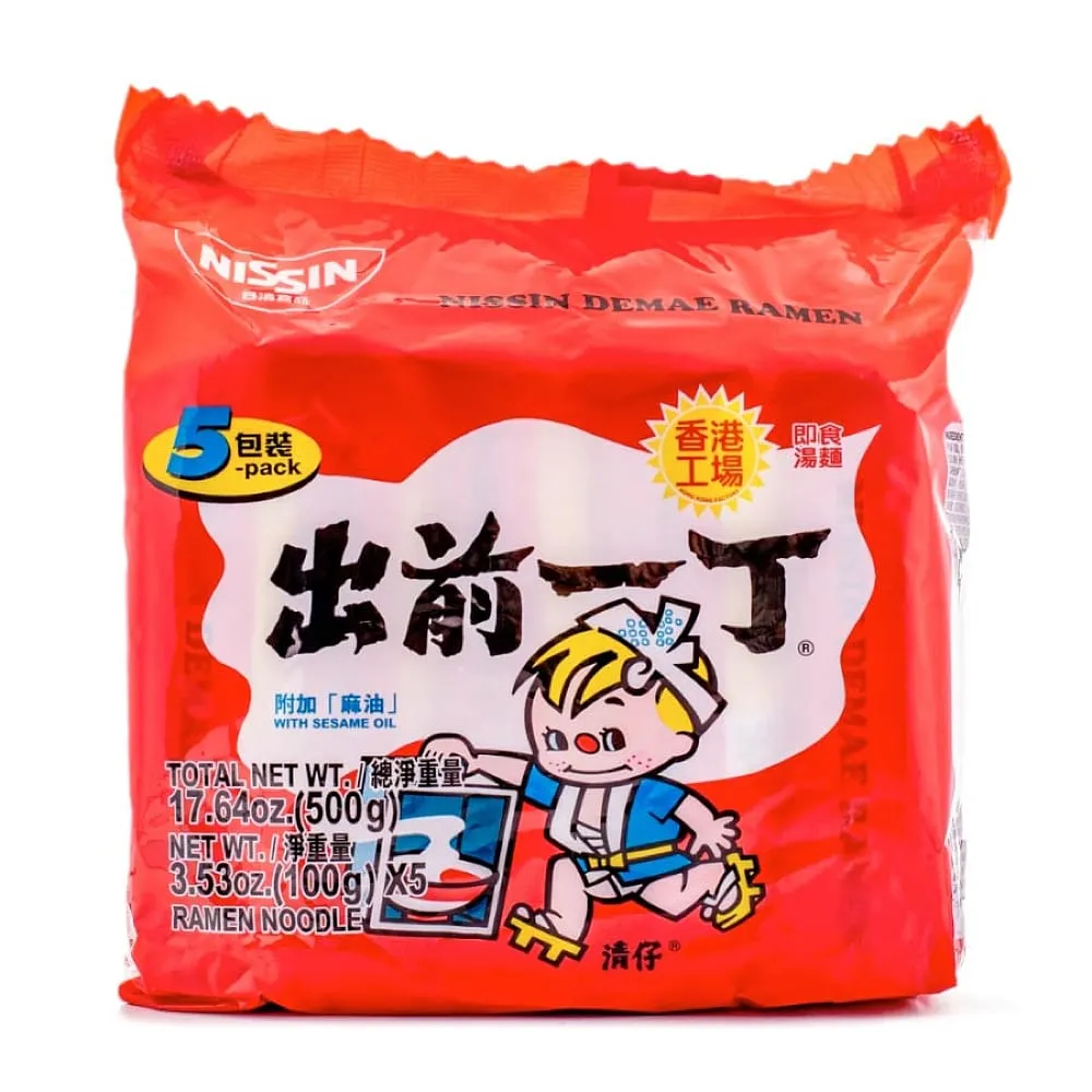 Nissin Demae Itcho Chu Qian Yi Ding Sesame Oil Flavour Instant Noodles 100g, Pack of 5 Bags