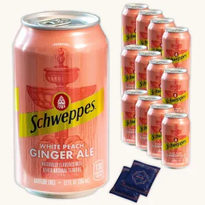 Noble Crunch White Peach Ginger Ale (12, 12oz Cans) - Refreshing Flavors - Organic Yerba Mate Tea Bags (2 Bags) - 14 Items Total
