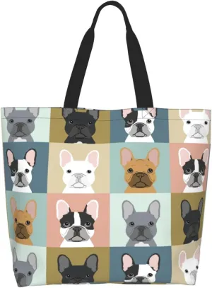 Novelty Dog Pug Large Tote Bag Casual Shoulder Bags Reusable Grocery Handbag For Women Travel Shopping