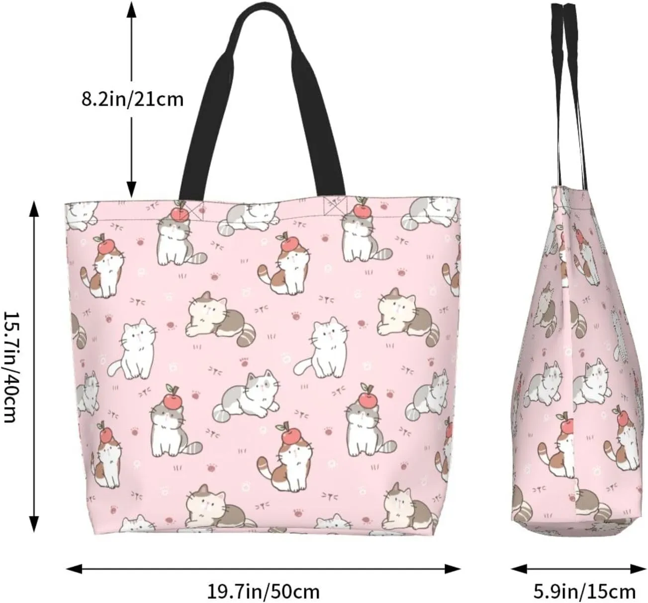 Novelty Dog Pug Large Tote Bag Casual Shoulder Bags Reusable Grocery Handbag For Women Travel Shopping