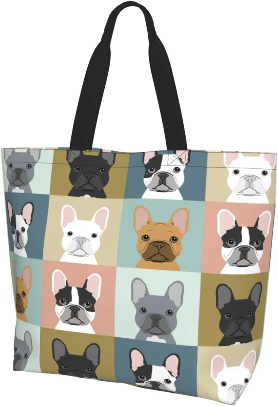 Novelty Dog Pug Large Tote Bag Casual Shoulder Bags Reusable Grocery Handbag For Women Travel Shopping