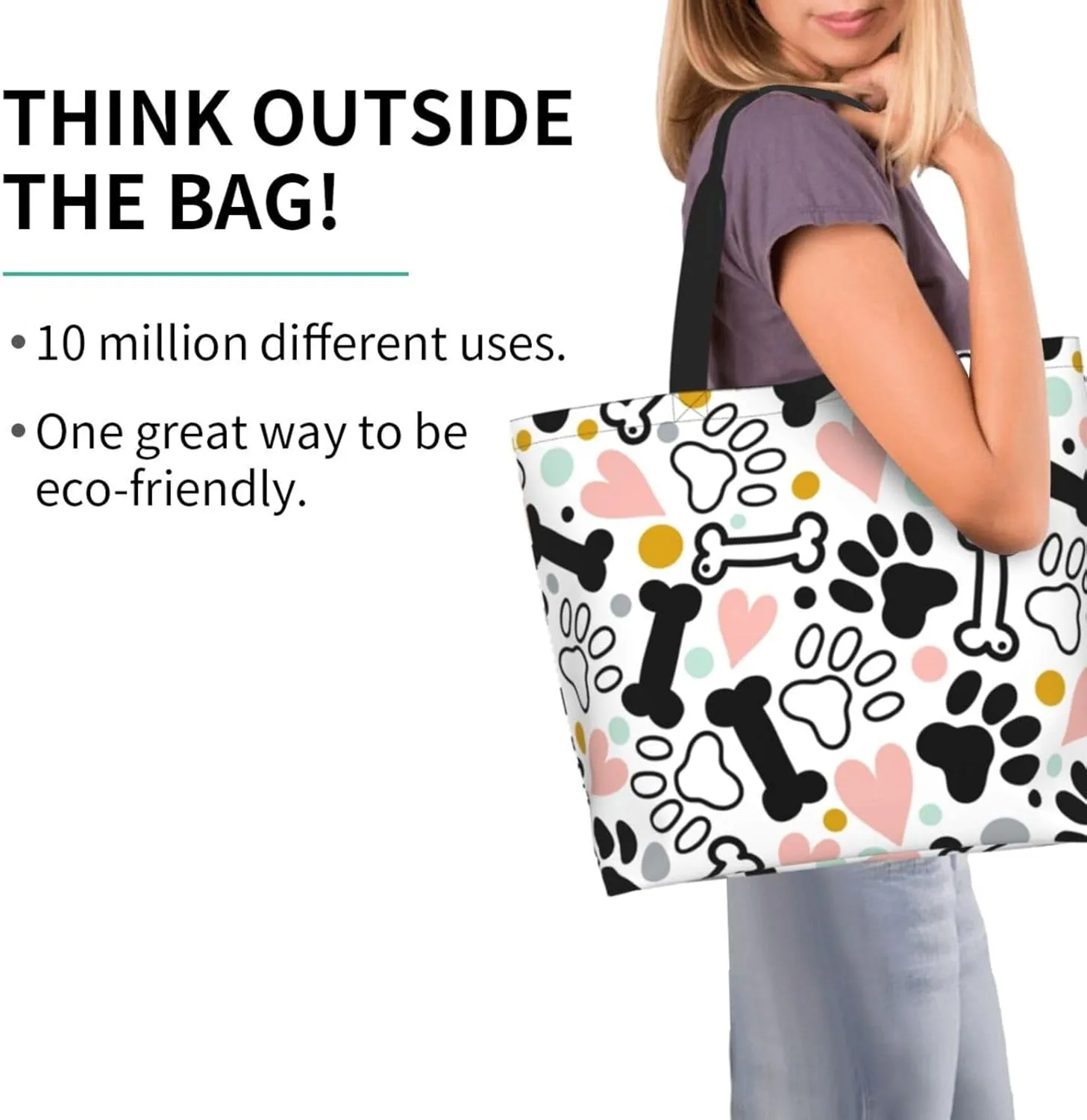 Novelty Dog Pug Large Tote Bag Casual Shoulder Bags Reusable Grocery Handbag For Women Travel Shopping