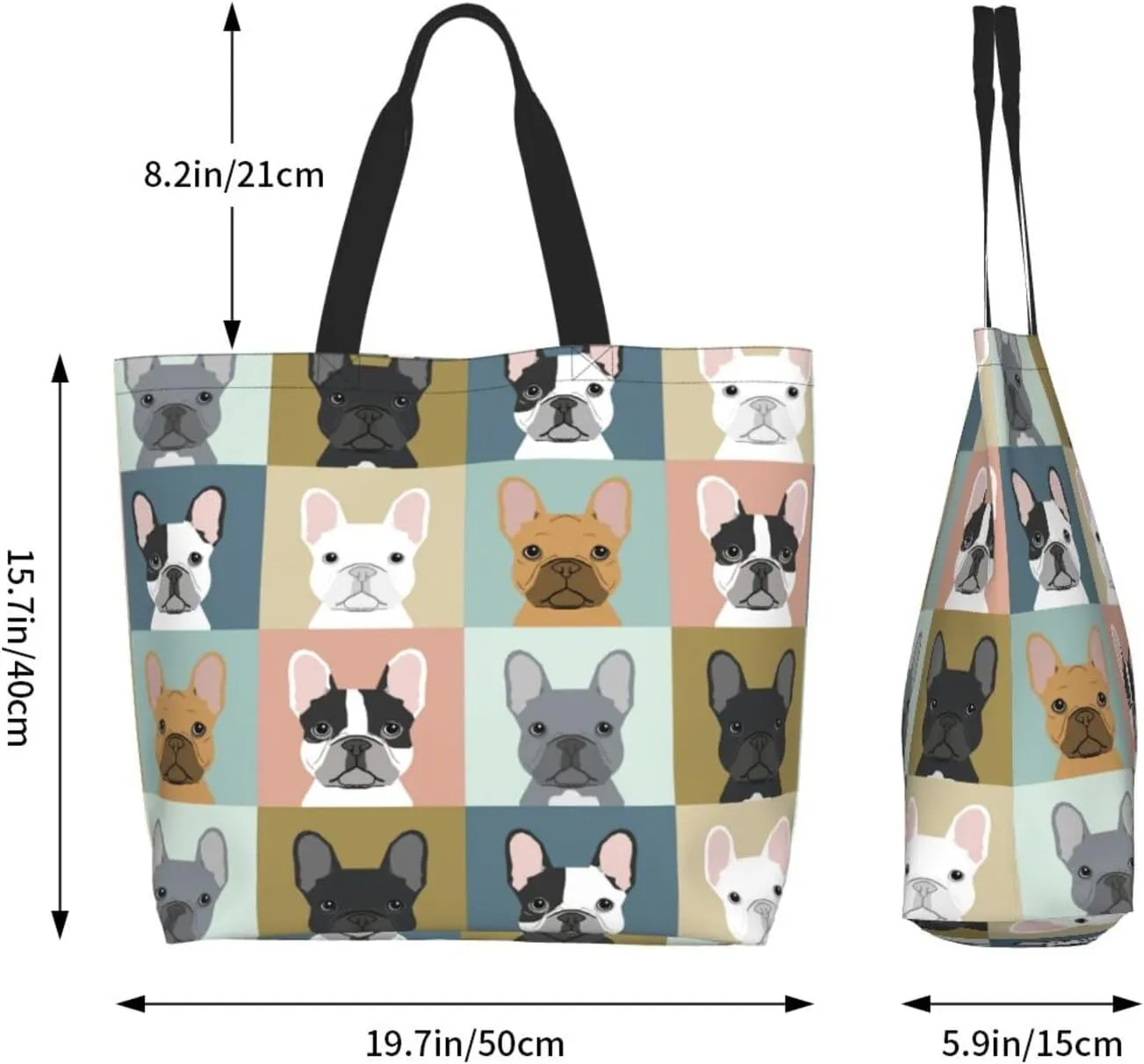 Novelty Dog Pug Large Tote Bag Casual Shoulder Bags Reusable Grocery Handbag For Women Travel Shopping