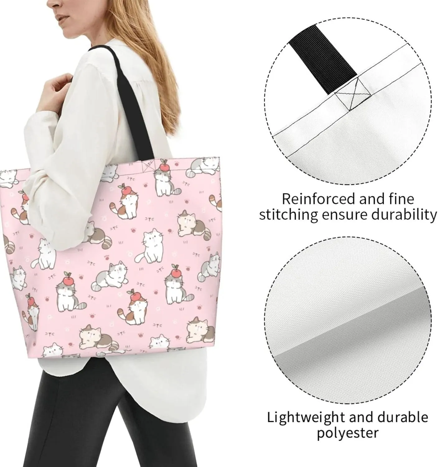 Novelty Dog Pug Large Tote Bag Casual Shoulder Bags Reusable Grocery Handbag For Women Travel Shopping