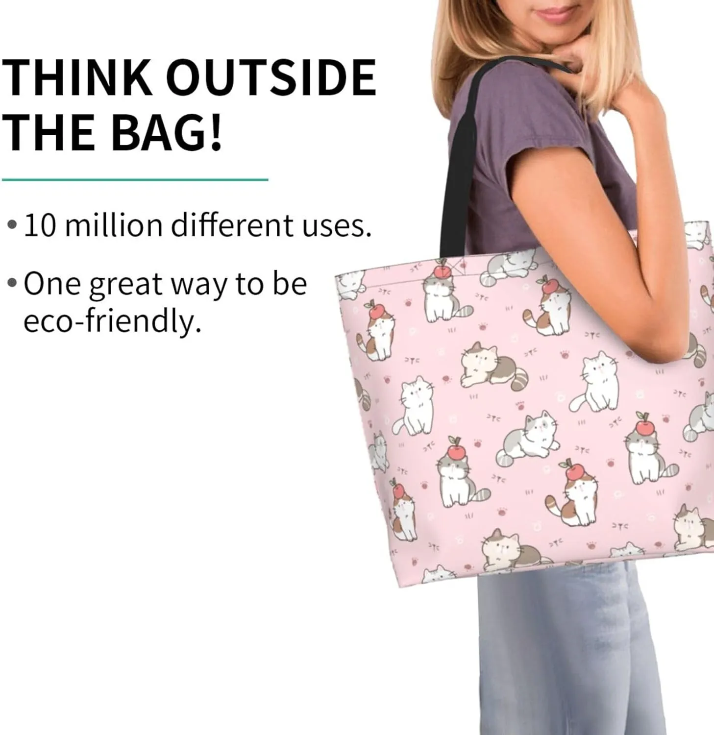 Novelty Dog Pug Large Tote Bag Casual Shoulder Bags Reusable Grocery Handbag For Women Travel Shopping
