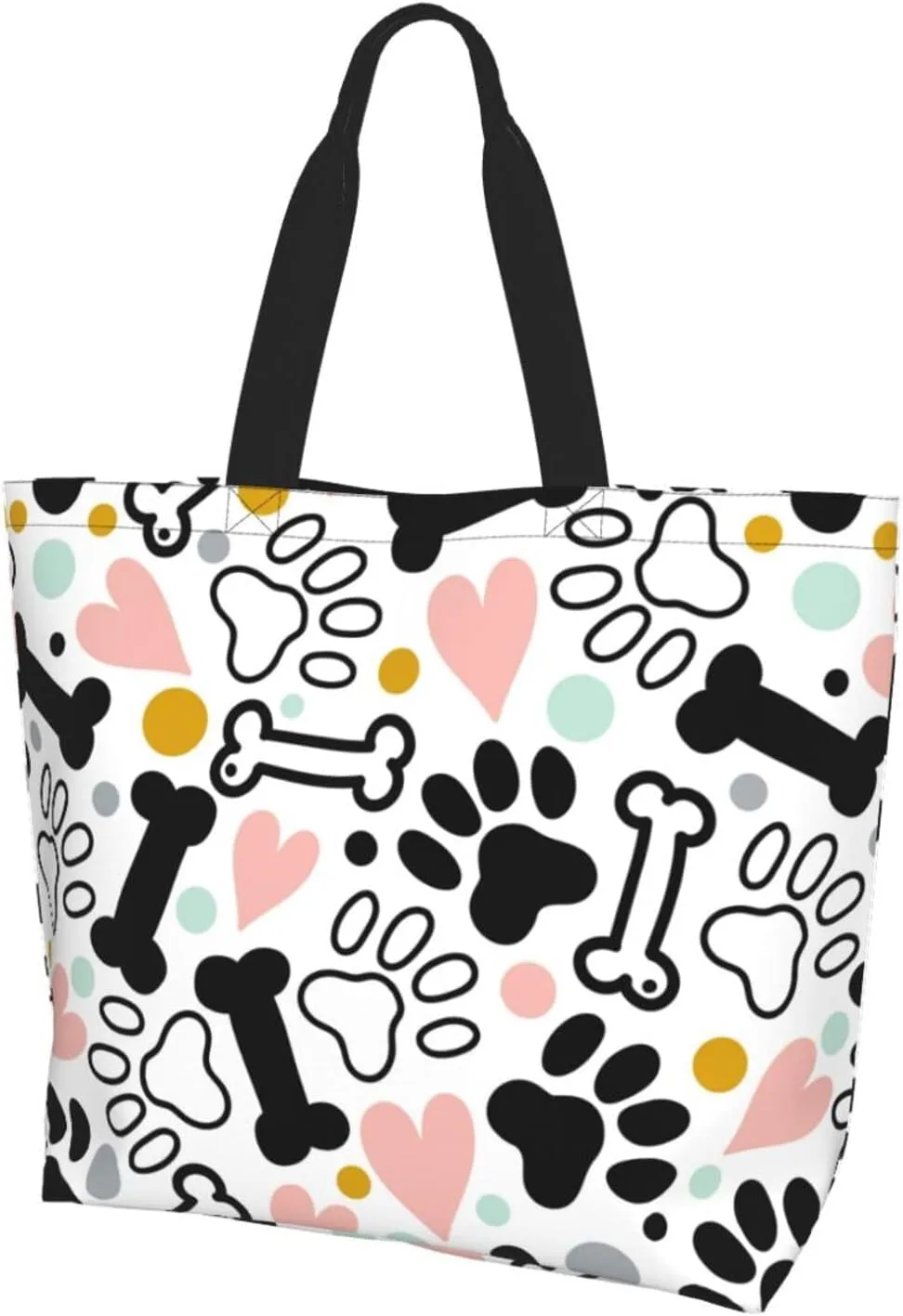 Novelty Dog Pug Large Tote Bag Casual Shoulder Bags Reusable Grocery Handbag For Women Travel Shopping