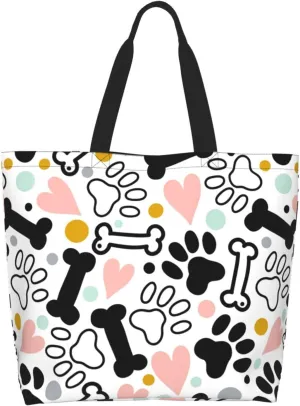 Novelty Dog Pug Large Tote Bag Casual Shoulder Bags Reusable Grocery Handbag For Women Travel Shopping