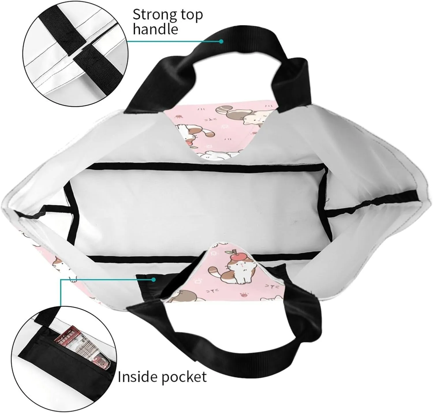 Novelty Dog Pug Large Tote Bag Casual Shoulder Bags Reusable Grocery Handbag For Women Travel Shopping