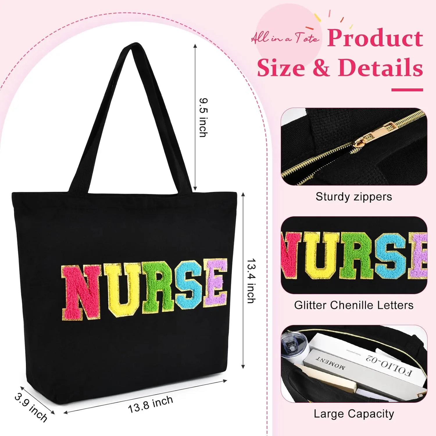 Nurse Bags for Work Nursing Tote Bag Pockets Nurse Accessories Organizing Zip Top Clinical Bag for Nursing Students Women Adults