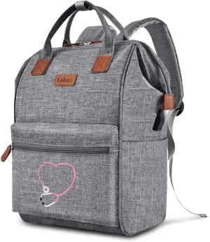 Nurse Gifts for Women, Nurse Backpack/15.6 Inch Laptop Backpack/Nursing Bag for Work/Home Health Medical Clinical Bag, Large Grey Modern Waterproof Clinical Backpack with USB Charging Port (Style 6)