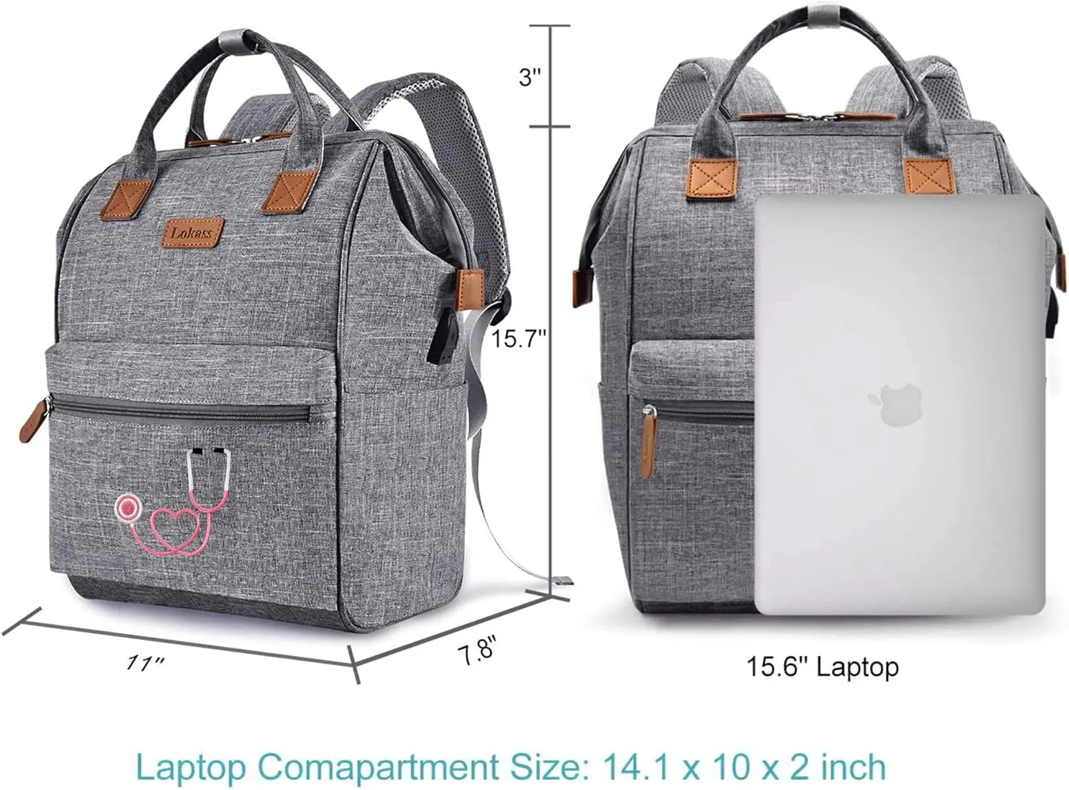 Nurse Gifts for Women, Nurse Backpack/15.6 Inch Laptop Backpack/Nursing Bag for Work/Home Health Medical Clinical Bag, Large Grey Modern Waterproof Clinical Backpack with USB Charging Port (Style 6)