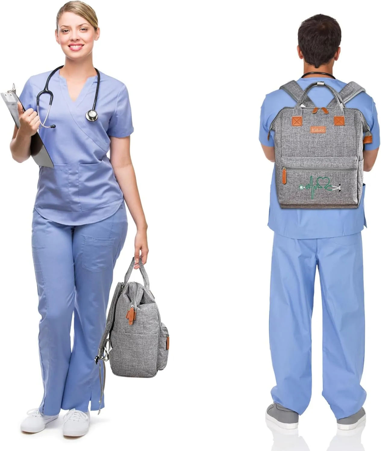 Nurse Gifts for Women, Nurse Backpack/15.6 Inch Laptop Backpack/Nursing Bag for Work/Home Health Medical Clinical Bag, Large Grey Modern Waterproof Clinical Backpack with USB Charging Port (Style 6)