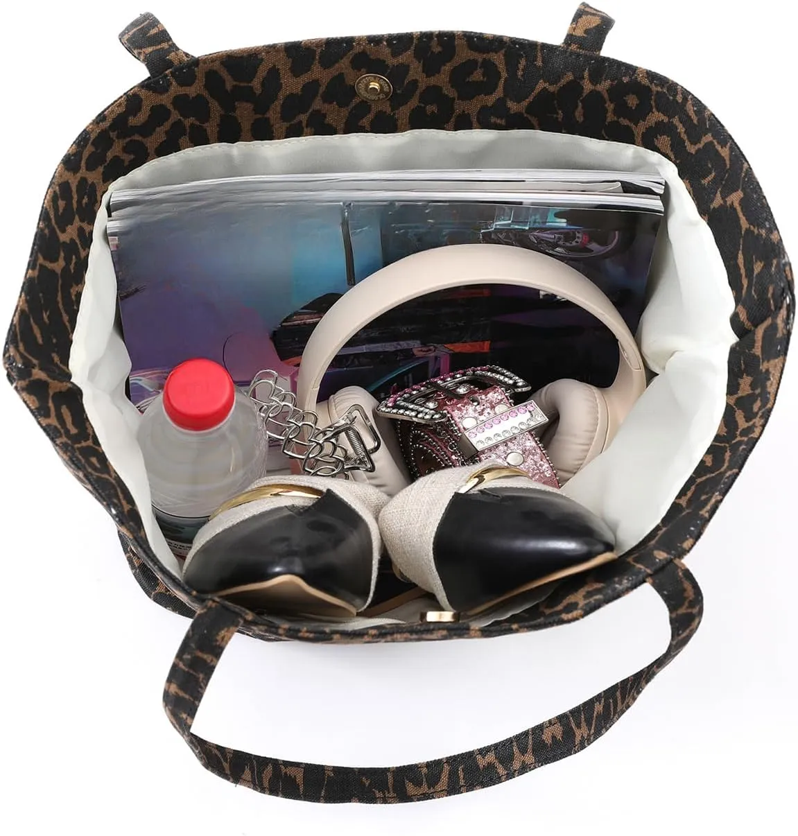 OCUH Oversized Leopard Prints Shoulder Bags for Women Deformable Canvas Large Capacity Shopping Totes (leopard,34 * 60 * 19 cm)
