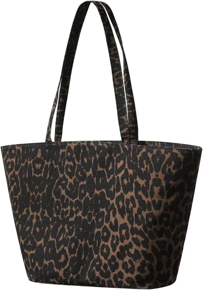 OCUH Oversized Leopard Prints Shoulder Bags for Women Deformable Canvas Large Capacity Shopping Totes (leopard,34 * 60 * 19 cm)