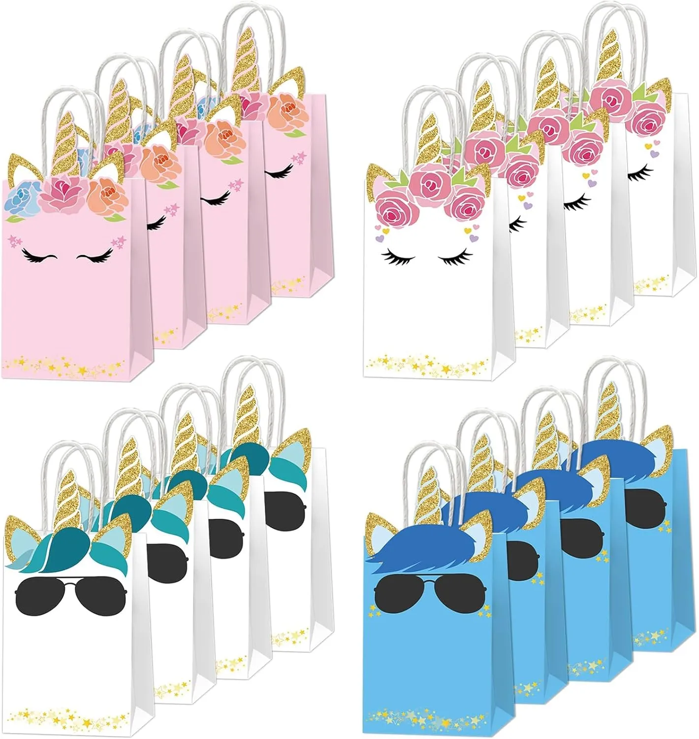 ojustbeok 24PCS Unicorn Party Favor Bags Rainbow Unicorn Birthday Party Disposable Treat Bags with Handles Gift Bag for Girls and Boys Birthday Baby Shower Decorations Supplies