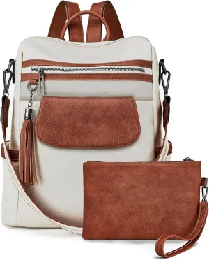 OPAGE Leather Backpack Purse for Women Fashion Designer Ladies Shoulder Bags Travel Backpack With Wristlet