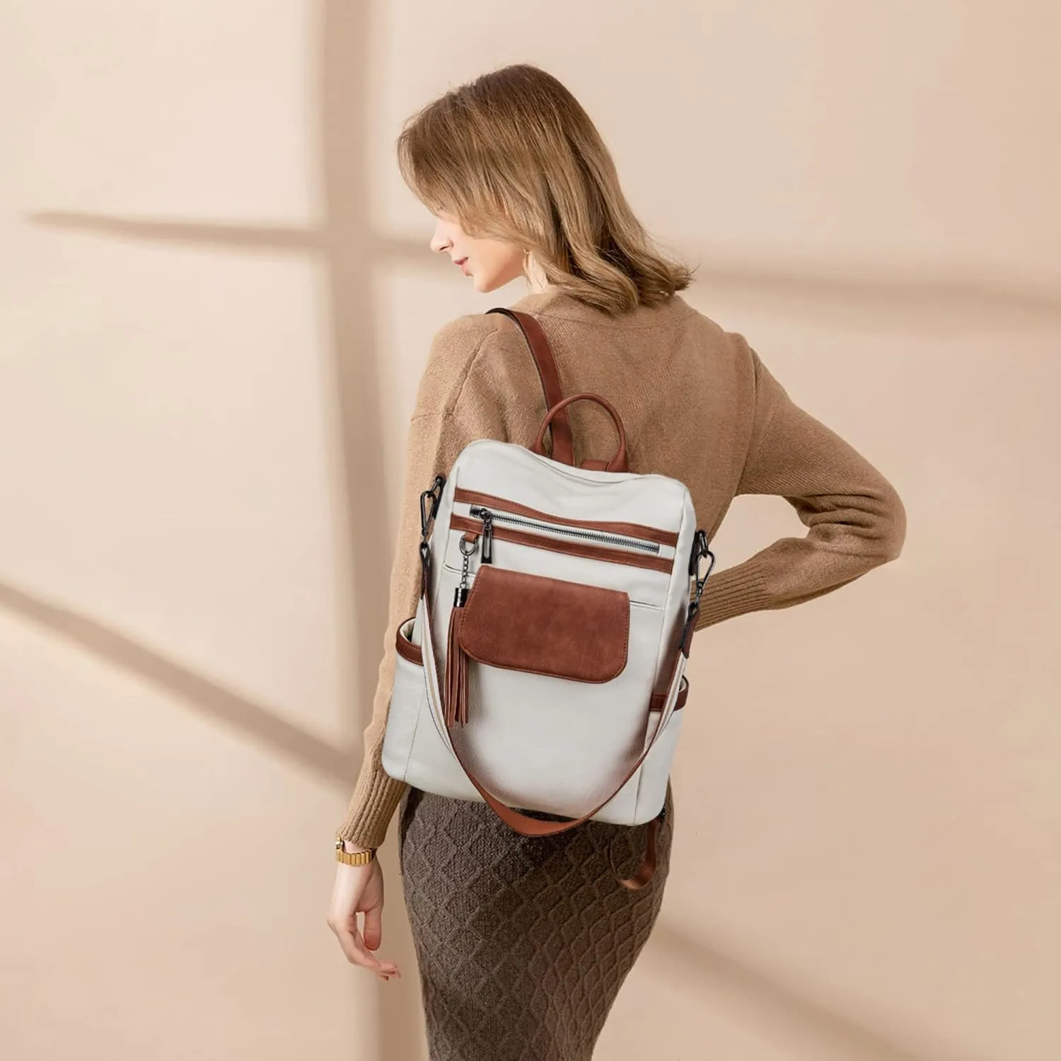 OPAGE Leather Backpack Purse for Women Fashion Designer Ladies Shoulder Bags Travel Backpack With Wristlet