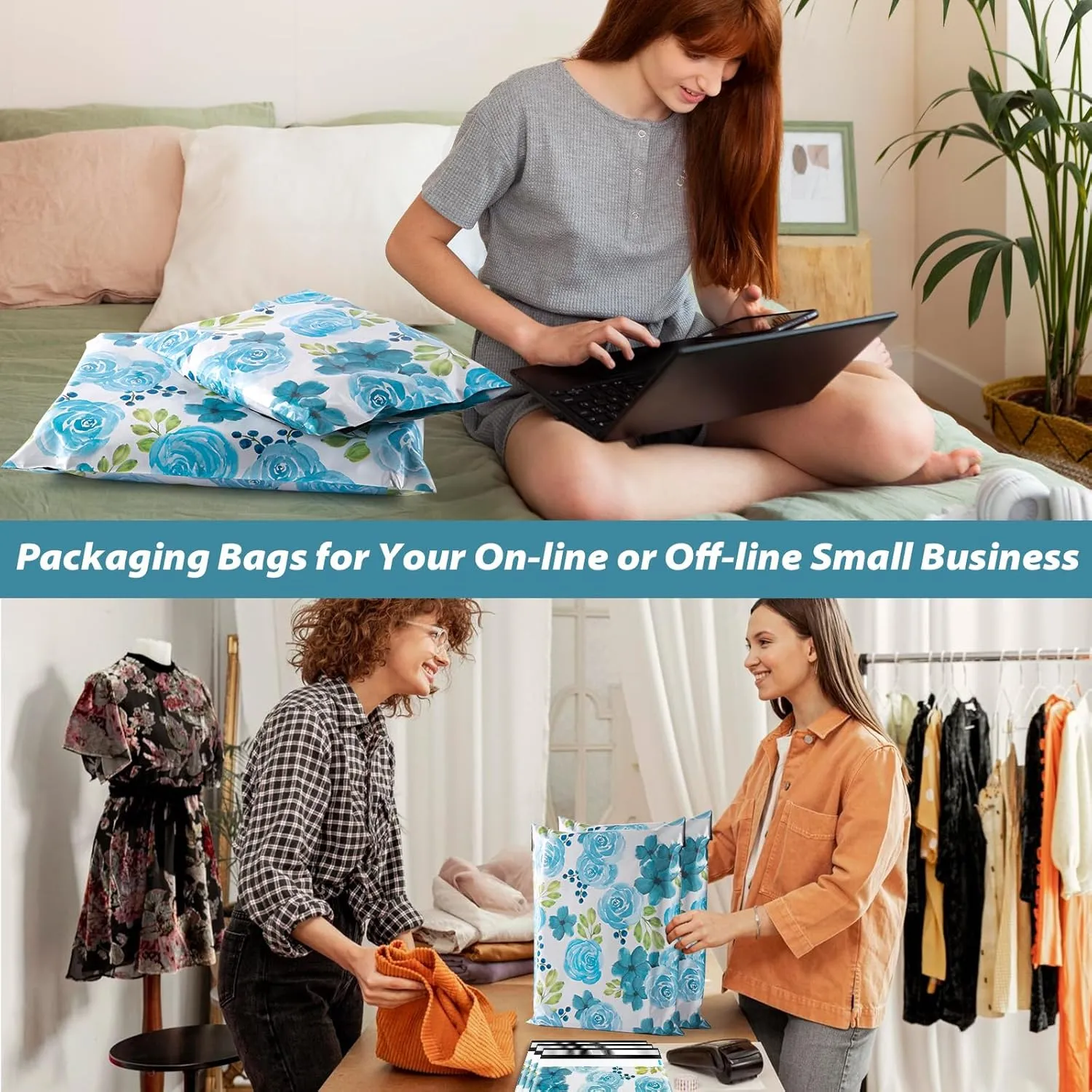 Oududianzi Poly Mailers 10x13, 100PCS Shipping Bags, Mailers Poly Bags, Shipping Envelopes, Mailing Bags, Polymailer Packaging Bags for Small Business - Blue Rose