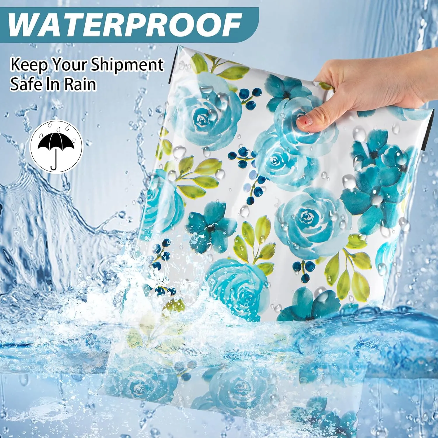Oududianzi Poly Mailers 10x13, 100PCS Shipping Bags, Mailers Poly Bags, Shipping Envelopes, Mailing Bags, Polymailer Packaging Bags for Small Business - Blue Rose