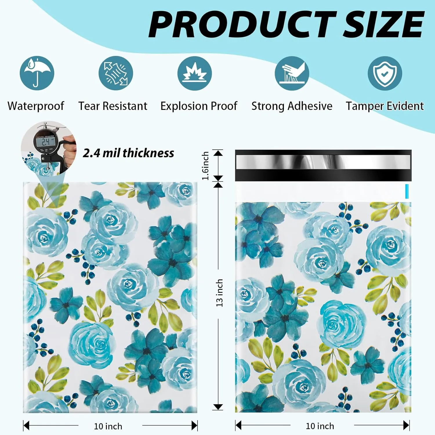 Oududianzi Poly Mailers 10x13, 100PCS Shipping Bags, Mailers Poly Bags, Shipping Envelopes, Mailing Bags, Polymailer Packaging Bags for Small Business - Blue Rose