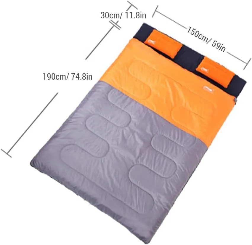 Outdoor Camping Double Sleeping Bag 2 Person Sleeping Bag with 2 Pillows for Backpacking Camping Hiking